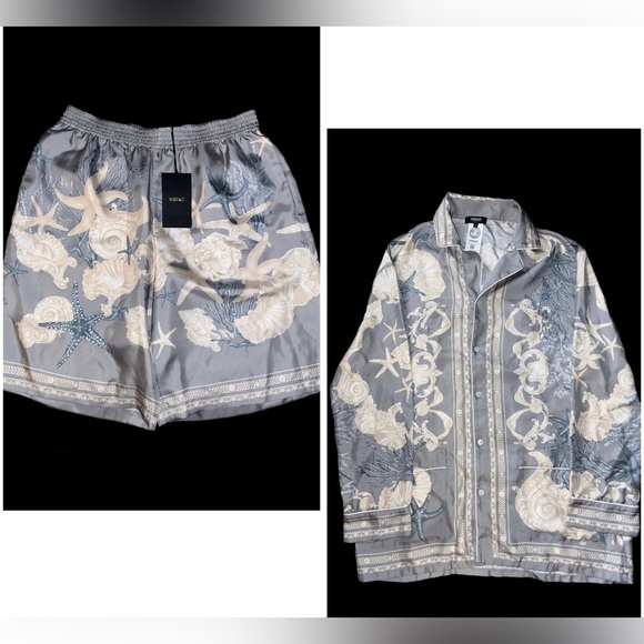 Versace Barocco Sea Print Oversized Silk Shirt Shorts Set